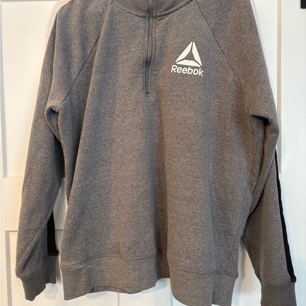 Reebok Gray and Black 3/4 Zip Up Sweater Athletic Casual